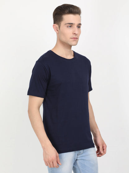 Men's Cotton Plain Round Neck Half Sleeve Navy Blue Color T-Shirt