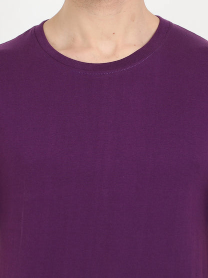 Men's Cotton Plain Round Neck Half Sleeve Purple Color T-Shirt