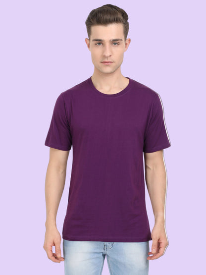 Men's Cotton Plain Round Neck Half Sleeve Purple Color T-Shirt