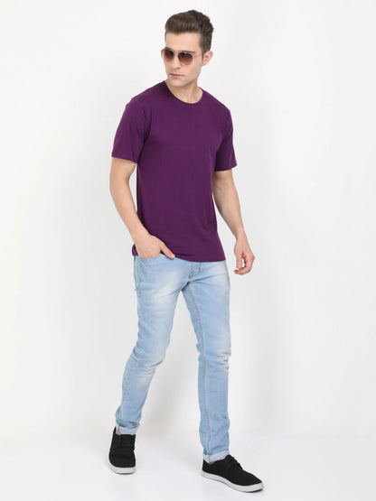 Men's Cotton Plain Round Neck Half Sleeve Purple Color T-Shirt