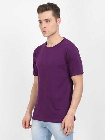 Men's Cotton Plain Round Neck Half Sleeve Purple Color T-Shirt