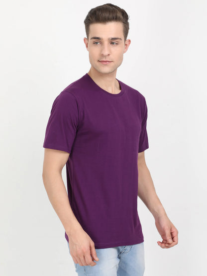 Men's Cotton Plain Round Neck Half Sleeve Purple Color T-Shirt
