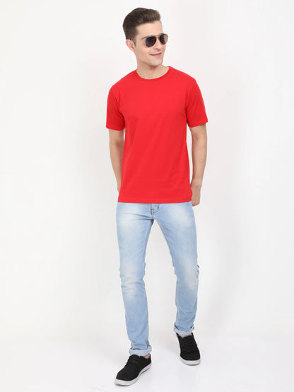 Men's Cotton Plain Round Neck Half Sleeve Red Color T-Shirt