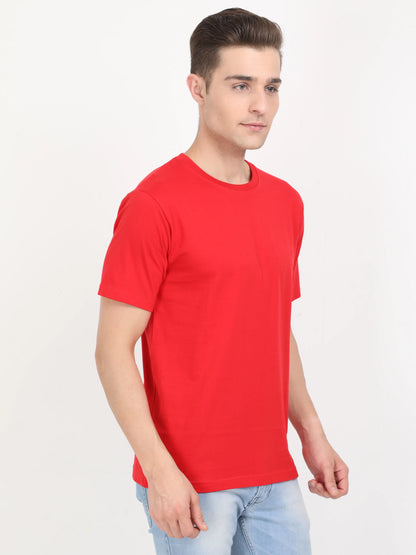 Men's Cotton Plain Round Neck Half Sleeve Red Color T-Shirt