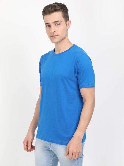 Men's Cotton Plain Round Neck Half Sleeve Royal Blue Color T-Shirt