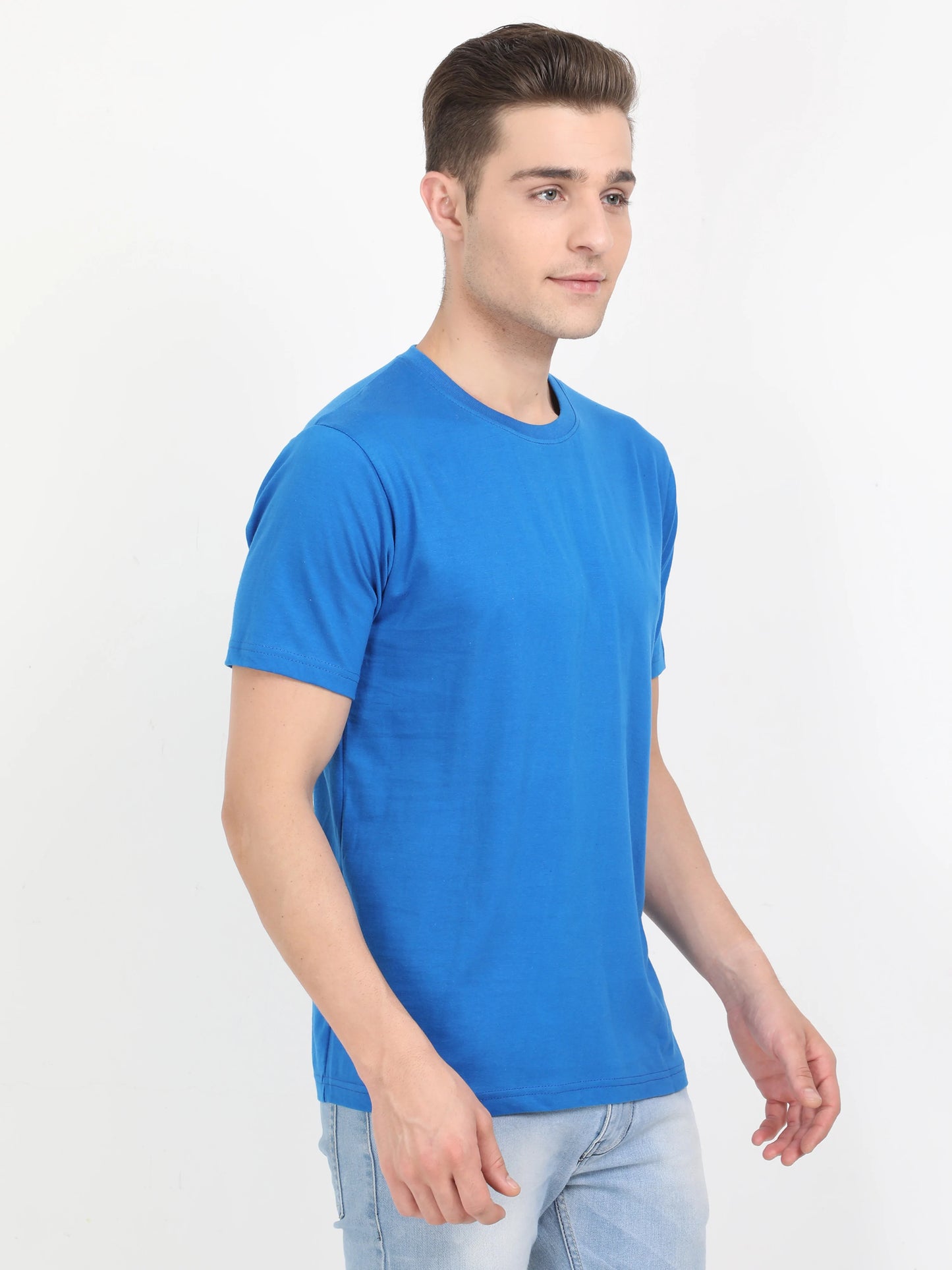 Men's Cotton Plain Round Neck Half Sleeve Royal Blue Color T-Shirt