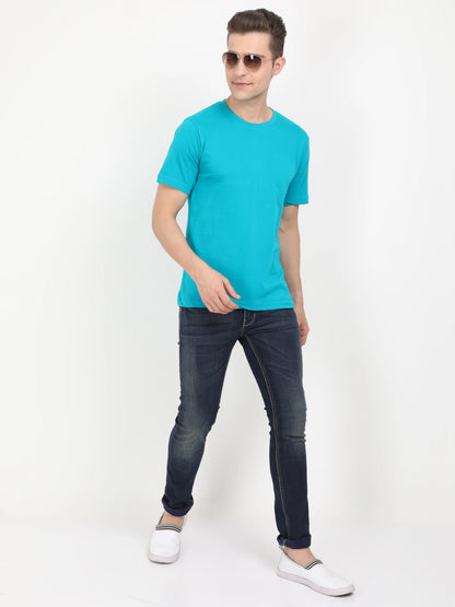 Men's Cotton Plain Round Neck Half Sleeve Shade Green Color T-Shirt