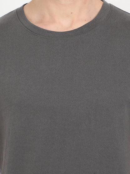 Men's Cotton Plain Round Neck Half Sleeve Steel Grey Color T-Shirt