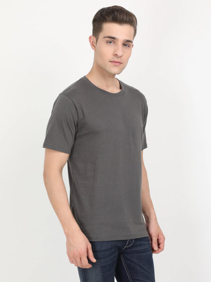 Men's Cotton Plain Round Neck Half Sleeve Steel Grey Color T-Shirt