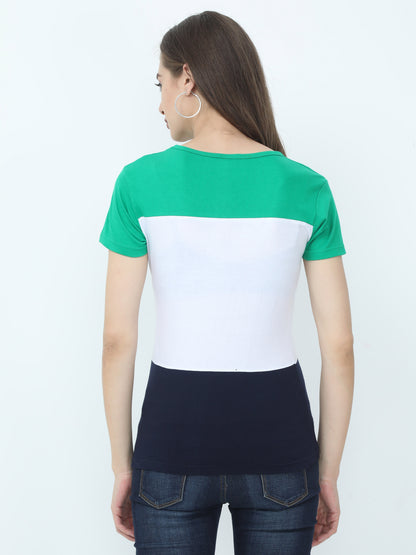 Women's Cotton Color Block Round Neck Half Sleeve T-Shirt