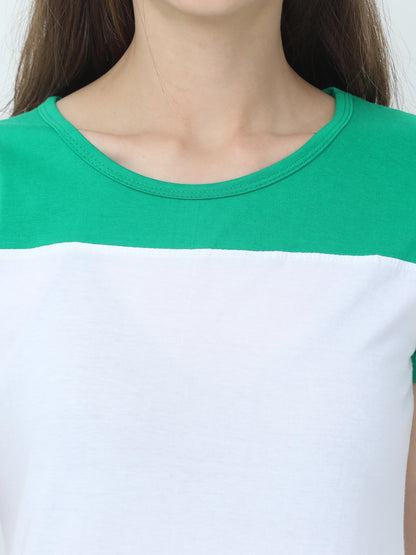 Women's Cotton Color Block Round Neck Half Sleeve T-Shirt