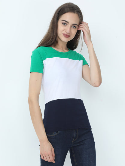 Women's Cotton Color Block Round Neck Half Sleeve T-Shirt