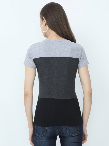 Women's Cotton Color Block Round Neck Half Sleeve T-Shirt