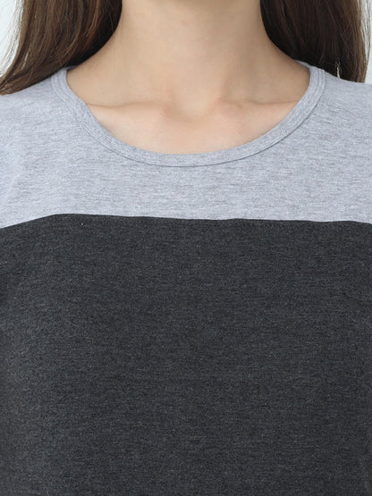 Women's Cotton Color Block Round Neck Half Sleeve T-Shirt