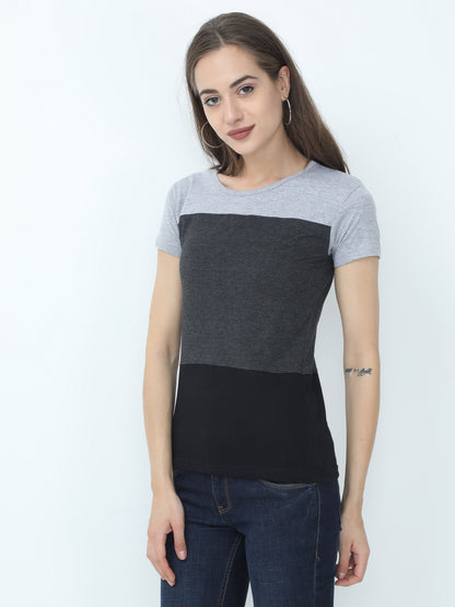 Women's Cotton Color Block Round Neck Half Sleeve T-Shirt