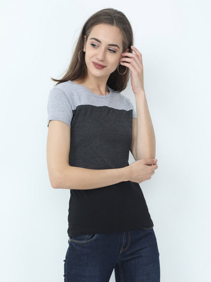 Women's Cotton Color Block Round Neck Half Sleeve T-Shirt
