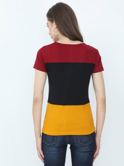 Women's Cotton Color Block Round Neck Half Sleeve T-Shirt