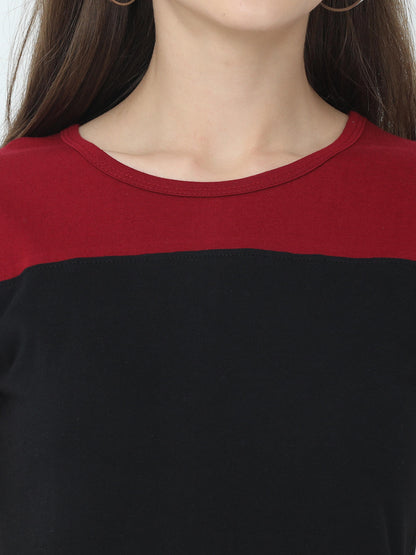 Women's Cotton Color Block Round Neck Half Sleeve T-Shirt
