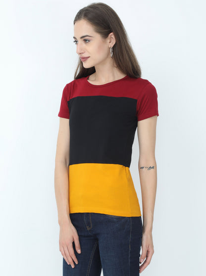 Women's Cotton Color Block Round Neck Half Sleeve T-Shirt