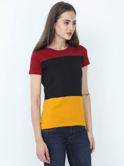 Women's Cotton Color Block Round Neck Half Sleeve T-Shirt