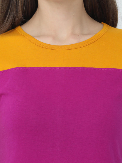 Women's Cotton Color Block Round Neck Half Sleeve T-Shirt