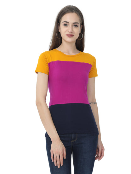 Women's Cotton Color Block Round Neck Half Sleeve T-Shirt