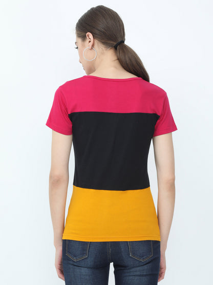 Women's Cotton Color Block Round Neck Half Sleeve T-Shirt