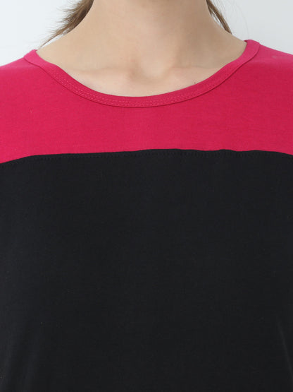 Women's Cotton Color Block Round Neck Half Sleeve T-Shirt