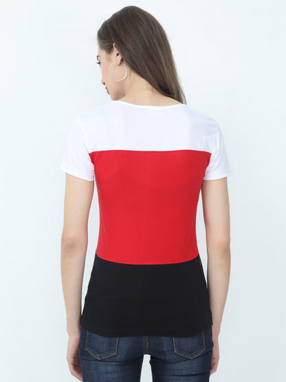 Women's Cotton Color Block Round Neck Half Sleeve T-Shirt