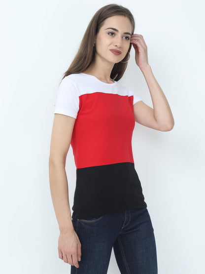 Women's Cotton Color Block Round Neck Half Sleeve T-Shirt