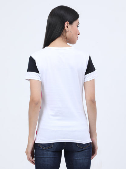 Women's Cotton Color Block Round Neck Half Sleeve T-Shirt