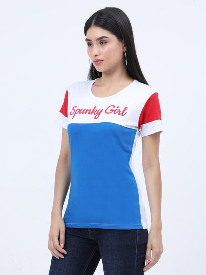 Women's Cotton Color Block Round Neck Half Sleeve T-Shirt