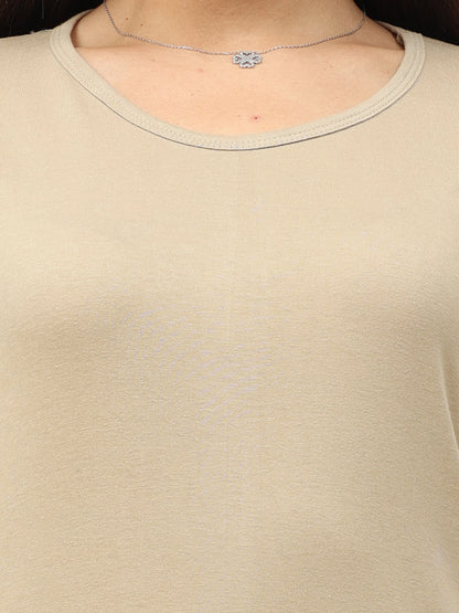 Women's Cotton Plain Round Neck Half Sleeve Biscuit Color T-Shirt
