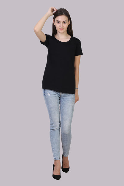 Fleximaa Women's Cotton Plain Round Neck Half Sleeve T-Shirt - fleximaa-so