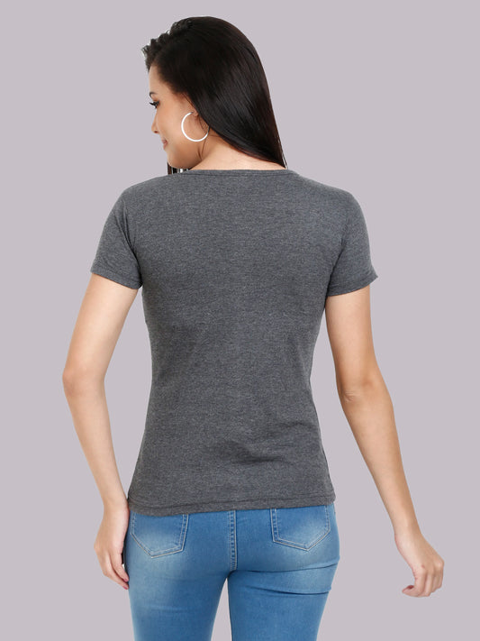Women's Cotton Plain Round Neck Half Sleeve Charcoal Melange Color T-Shirt