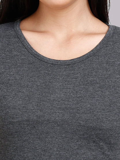 Women's Cotton Plain Round Neck Half Sleeve Charcoal Melange Color T-Shirt