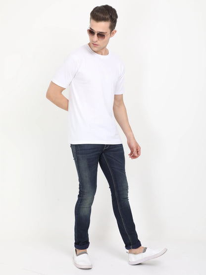 Men's Cotton Plain Round Neck Half Sleeve White Color T-Shirt