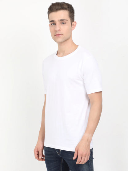 Men's Cotton Plain Round Neck Half Sleeve White Color T-Shirt