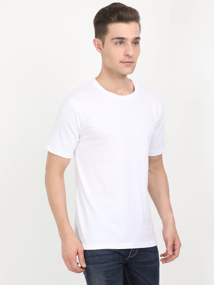Men's Cotton Plain Round Neck Half Sleeve White Color T-Shirt