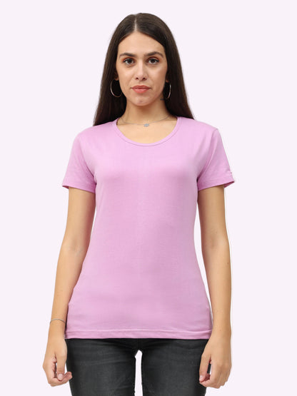 Women's Cotton Plain Round Neck Half Sleeve Lavender Color T-Shirt