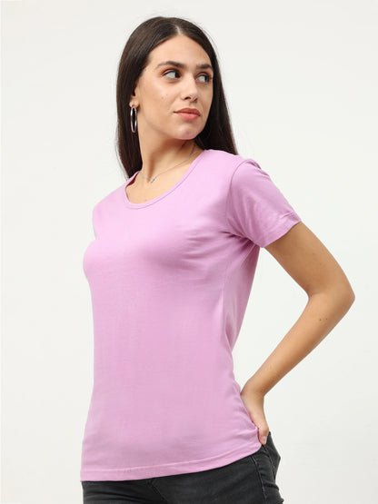 Women's Cotton Plain Round Neck Half Sleeve Lavender Color T-Shirt