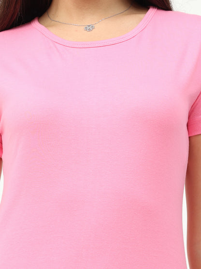 Women's Cotton Plain Round Neck Half Sleeve Light Pink Color T-Shirt