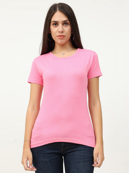 Women's Cotton Plain Round Neck Half Sleeve T-Shirt