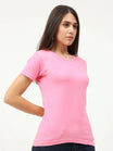 Women's Cotton Plain Round Neck Half Sleeve Light Pink Color T-Shirt