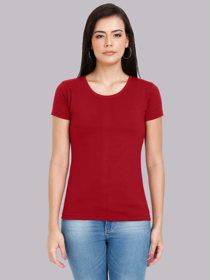 Women's Cotton Plain Round Neck Half Sleeve T-Shirt