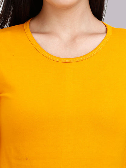 Women's Cotton Plain Round Neck Half Sleeve Mustard Yellow Color T-Shirt