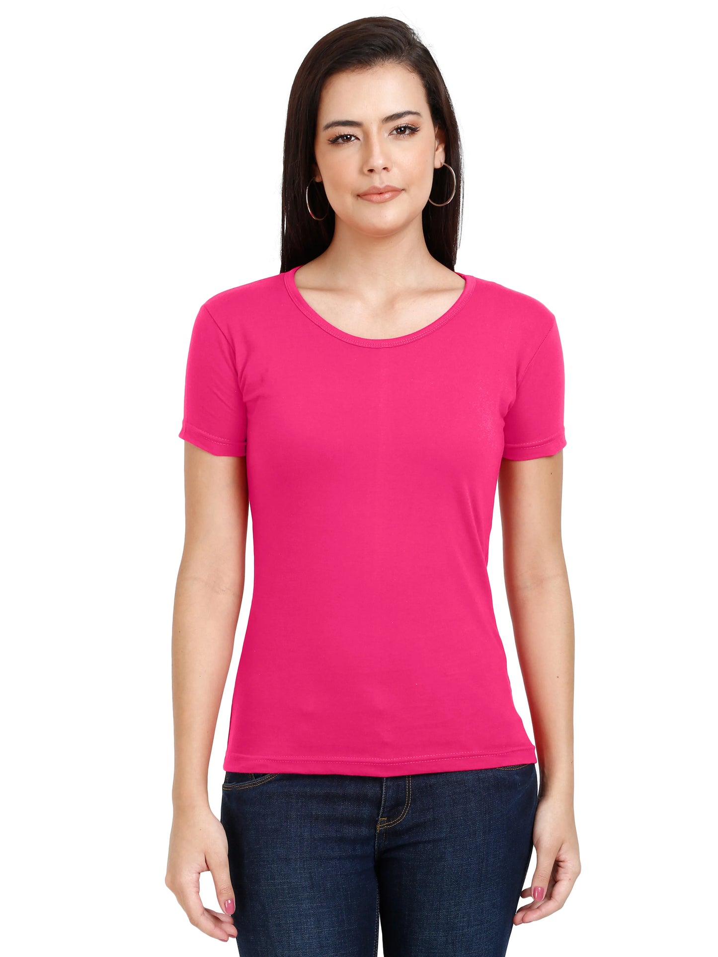 Women's Cotton Plain Round Neck Half Sleeve Pink Color T-Shirt
