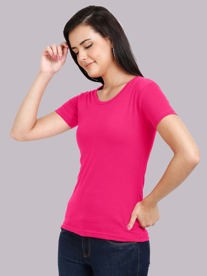 Women's Cotton Plain Round Neck Half Sleeve Pink Color T-Shirt