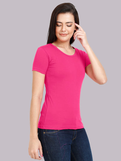Women's Cotton Plain Round Neck Half Sleeve Pink Color T-Shirt