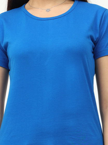 Women's Cotton Plain Round Neck Half Sleeve Royal Blue Color T-Shirt